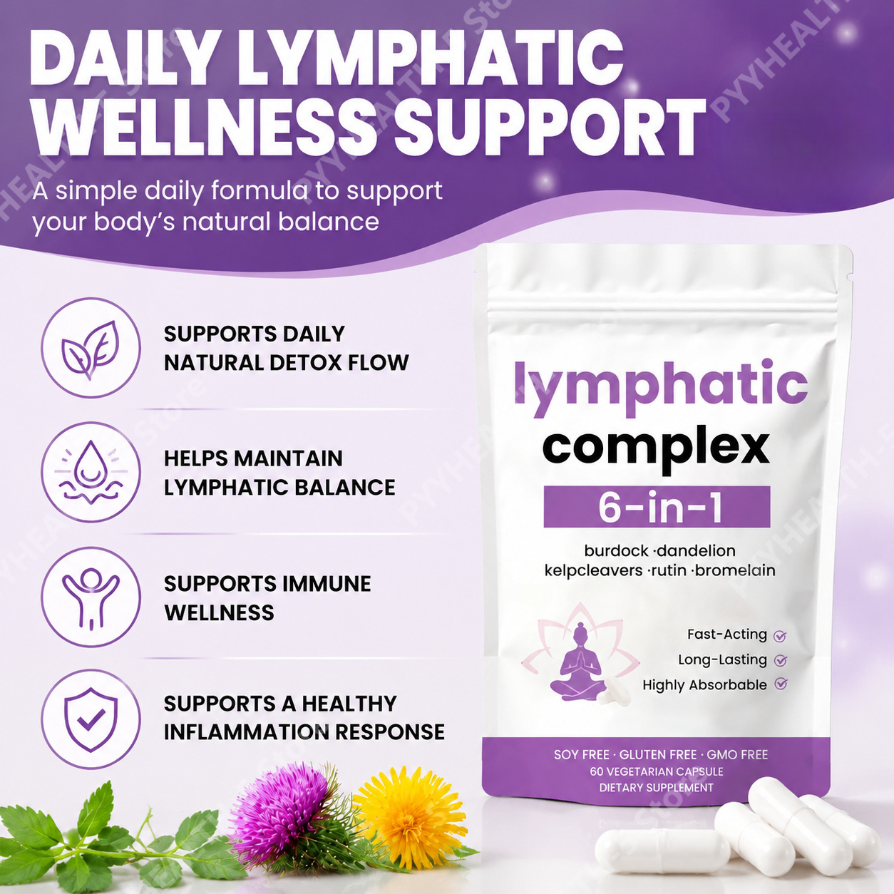 6‑in‑1 Lymphatic Complex Capsu - Herbal Supplement ulasan dan harga